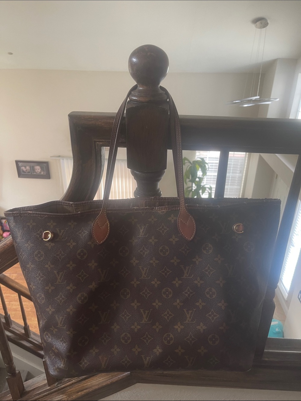 Louis Vuitton Monogram Canvas Shoulder Bag in Dark Brown & Tan